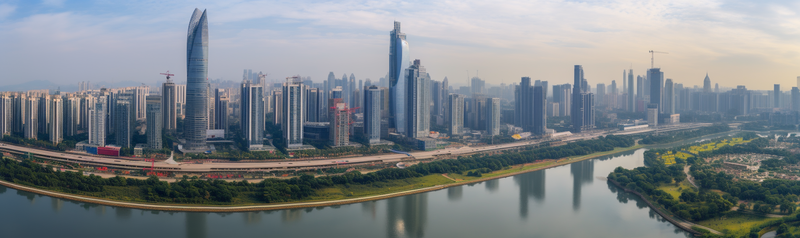 蓝色晴空江边城市全景摄影,高清,摄影图,摄影图片,图片大全,摄影图免费下载